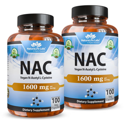 NaturaLife Labs N-Acetyl-L-Cysteine (NAC) 1600 mg – 100 Capsules - Vegan, Non-GMO & Gluten-Free