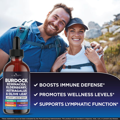 Liberty Lifestyle Lymphatic Drainage Supplement - Burdock Lymphatic Support Drops - Burdock Root, Mullein, Echinacea, Elderberry, Dandelion, Astragalus, Milk Thistle, Red Clover - 2 oz