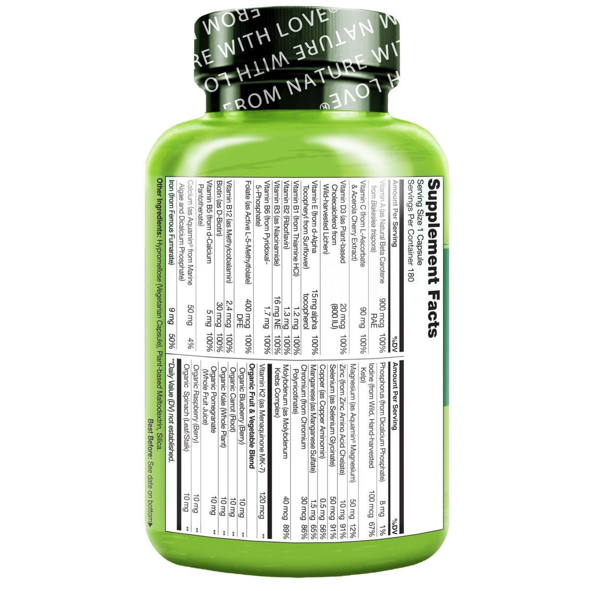 NATURELO One Daily Multivitamin for Women - Energy Support - Whole Food Supplement