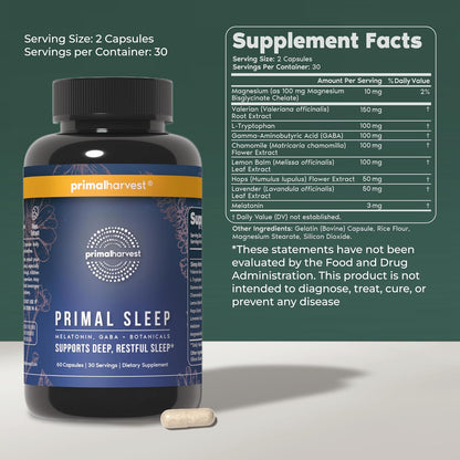Primal Harvest Sleep - Daily Supplement, Gluten & Dairy Free, for Men & Women