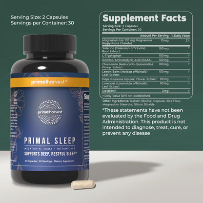 Primal Harvest Sleep - Daily Supplement, Gluten & Dairy Free, for Men & Women