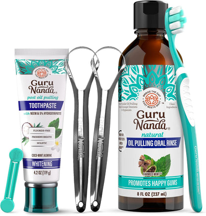 GuruNanda Daily Oral Care Bundle – Hydroxyapatite Toothpaste & Coconut Oil Pulling Mouthwash for Stronger Teeth & Happier Gums