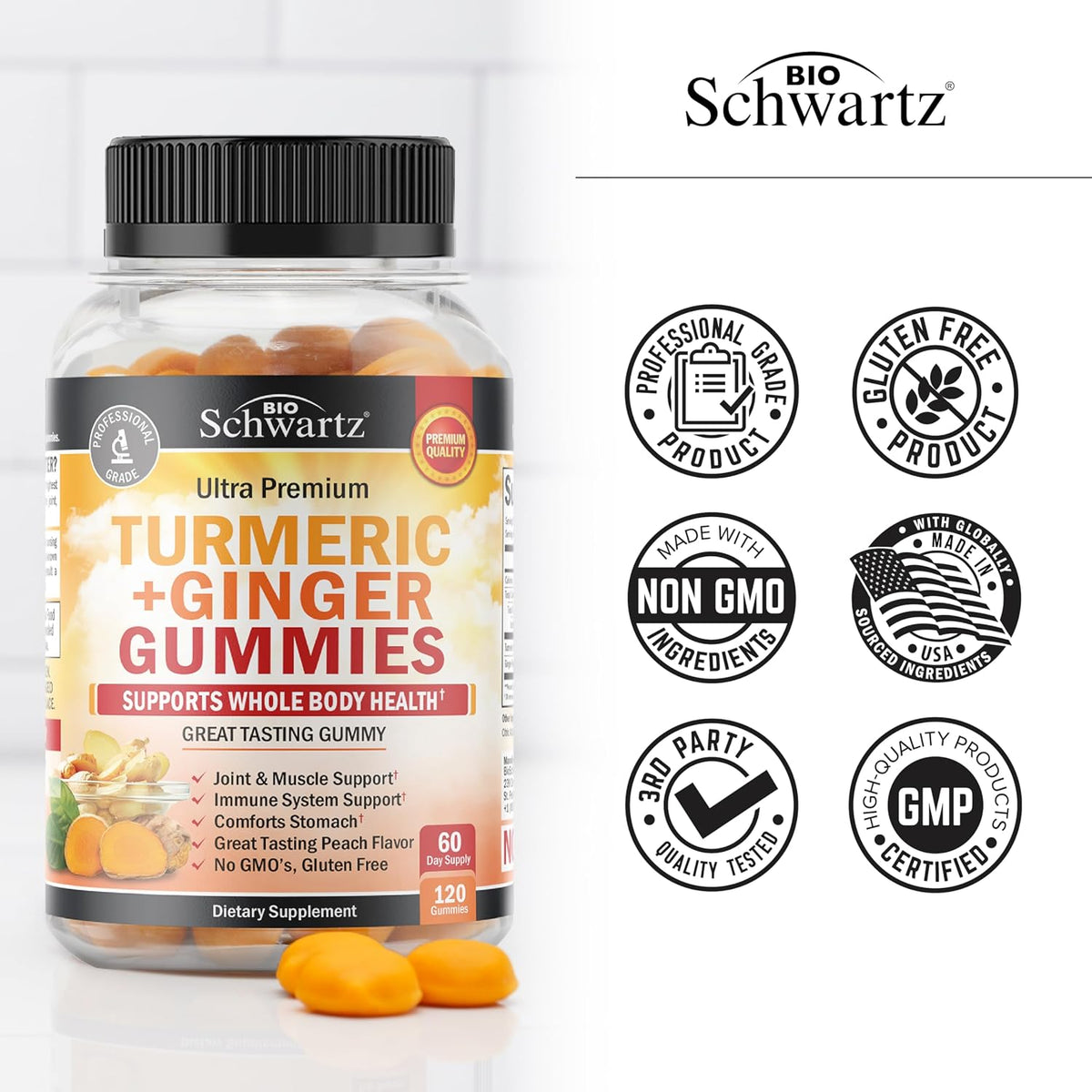Turmeric Curcumin with Ginger Gummies, Peach Flavor, 120 Count