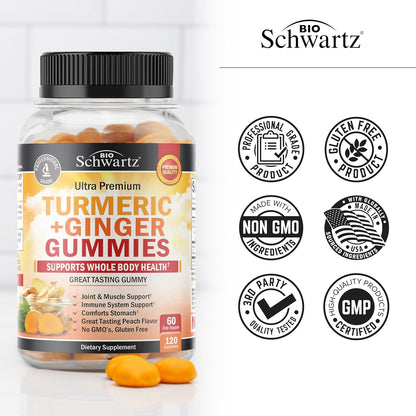 Turmeric Curcumin with Ginger Gummies, Peach Flavor, 120 Count