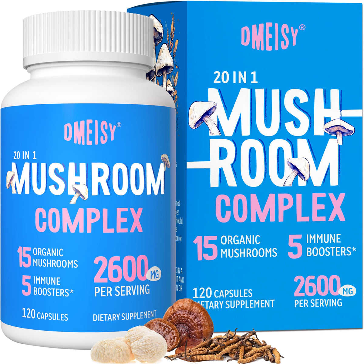 Mushroom Supplement 2600mg, 20-IN-1 Mushroom Complex - Lions Mane, Cordyceps