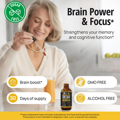 HERBIFY Lions Mane Supplement - Daily Mushroom Supplement for Memory, Focus & Clarity - Brain Booster - Lions Mane Tincture for Immune Support - 4 Fl oz