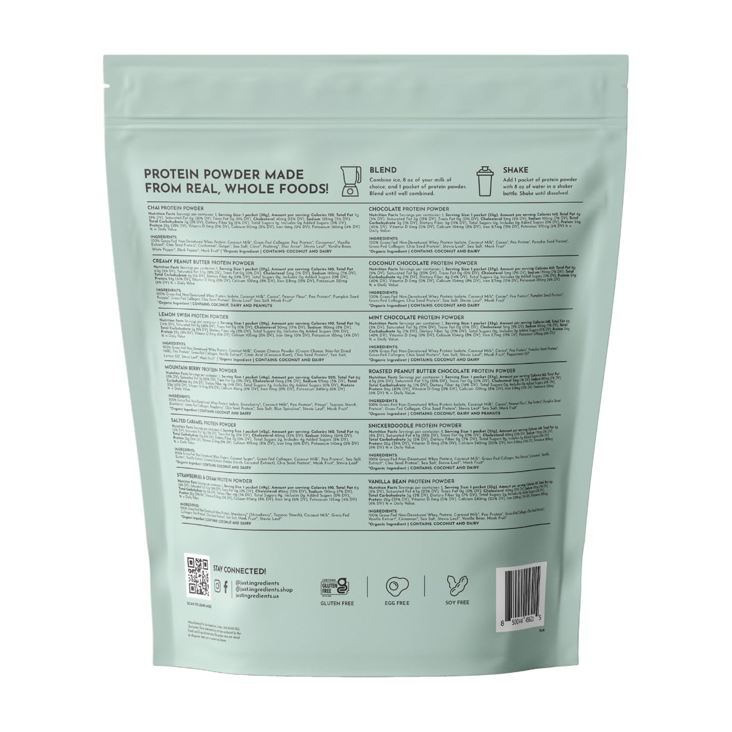 JUST INGREDIENTS Vanilla Bean Protein Powder – 20-Serving Blend with 100% Grass-Fed Whey & Organic Plant Proteins – Real Vanilla Bean & Cinnamon – Supports Muscle Recovery, Energy*