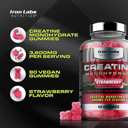 Iron Labs Nutrition Creatine Monohydrate Gummies for Men and Women (90 Gummy Bears)