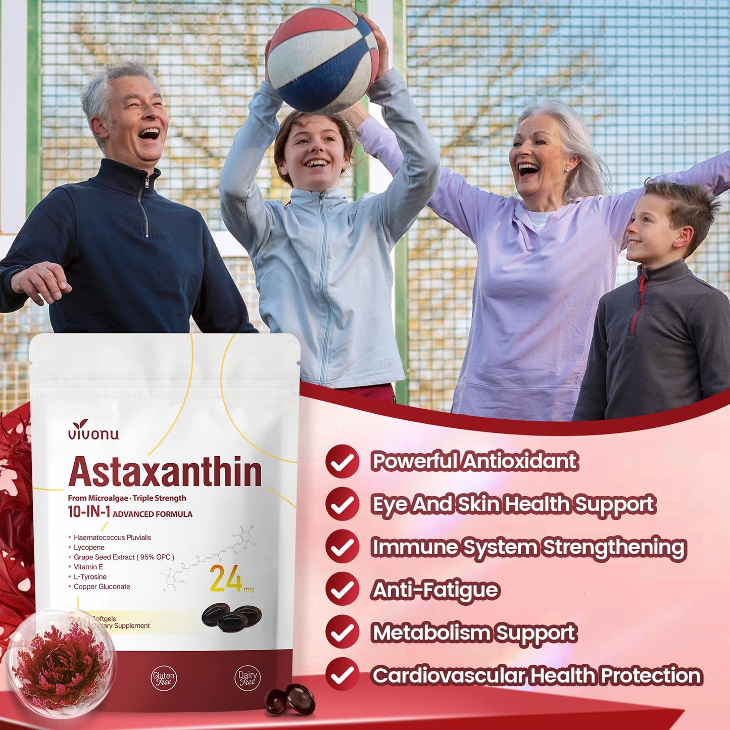 10 in 1 Astaxanthin 12mg Supplements, 4 Month Supply, Astaxantina Antioxidant from Fresh Haematococcus Pluvialis, Contains Lycopene, Grape Seed, Vitamin E, & More Supports Eye, Joints, Skin Health