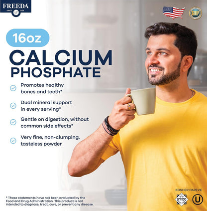 Freeda Calcium Phosphate Powder Mineral Supplement - 16 oz | Kosher Calcium and Phosphorus Powder Supplement to Support Bone Strength & Joint Health for Men, Women, Dogs, and Cats