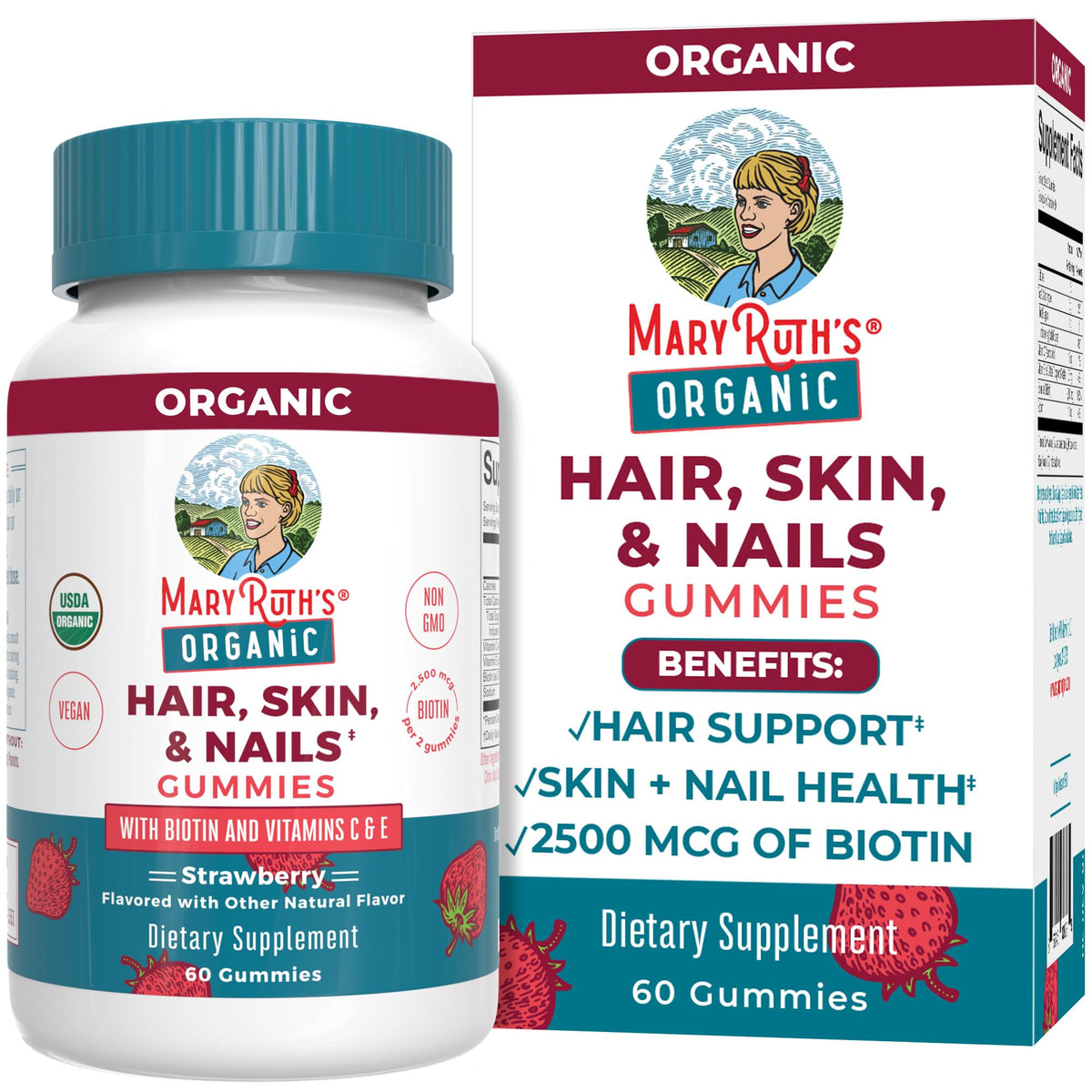 MaryRuth Organics Hair Skin and Nail | USDA Organic | Biotin Gummy with Vitamin C and E