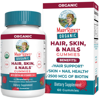 MaryRuth Organics Hair Skin and Nail | USDA Organic | Biotin Gummy with Vitamin C and E