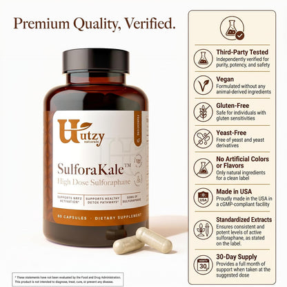 Utzy Naturals SulforaKale | 50 mg Sulforaphane | Nrf2 Support | 60 Caps