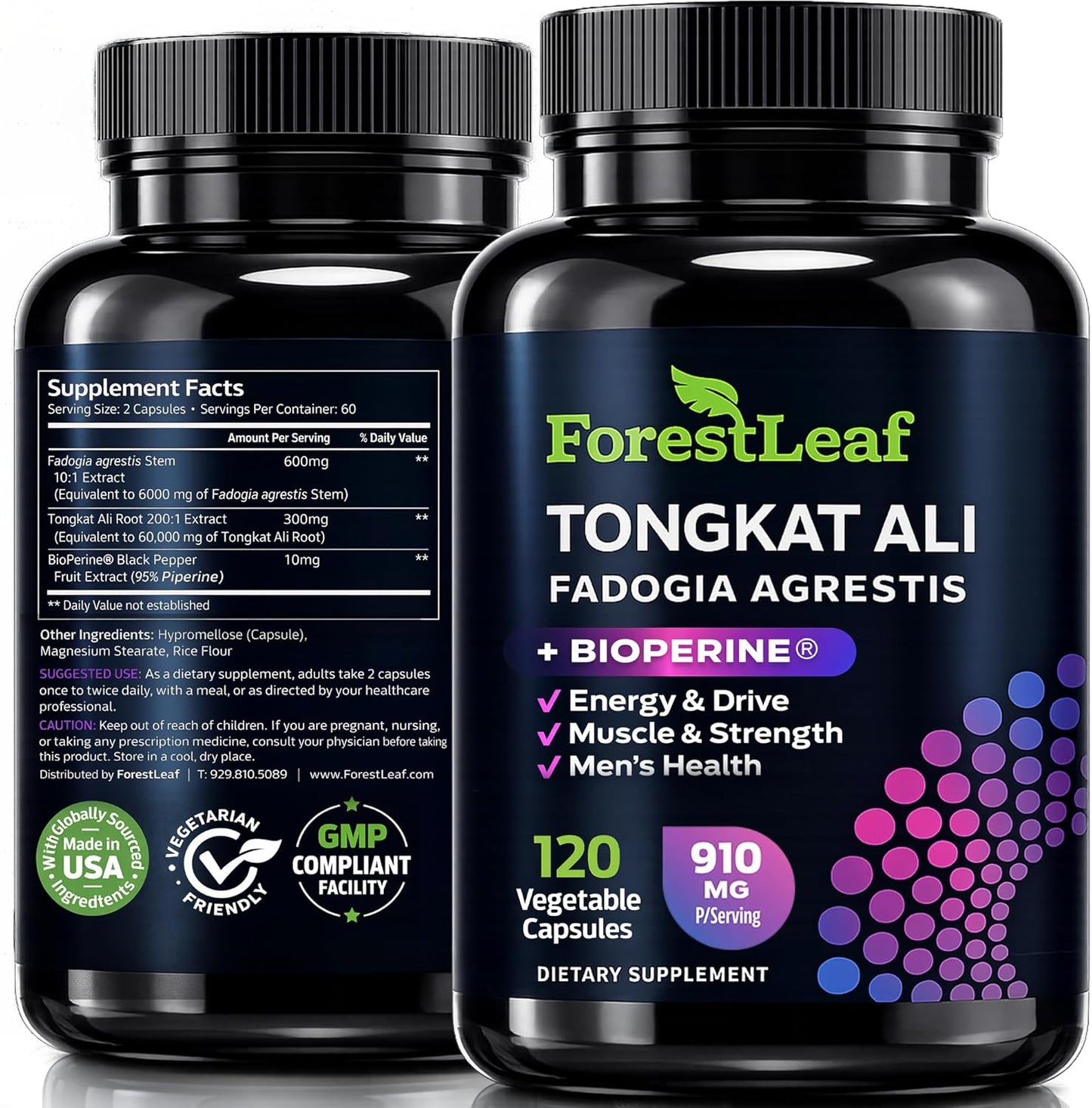 Tongkat Ali and Fadogia Agrestis for Men Supplement w/ BioPerine - Tonkat-Ali Max Strength 200:1 Extract - Long jack Tongkat-ali for Men - Muscle Growth, Performance & Energy - 120 Powder Capsules