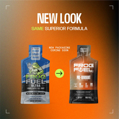 Frog Fuel Ultra Energy Gel & Pre Workout Shot, 120mg Caffeine, Berry, 24 pk | 1500mg Beta Alanine, Electrolytes 8g Protein Nano-Hydrolyzed Grass Fed Collagen, 10g Carbs, Gluten Free, 1.2 oz Gel Packs