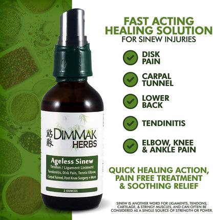 Dimmak Herbs Ageless Sinew Liniment- Deep-Penetrating Herbal Spray for Tendons, Tennis Elbow & Ligament Recovery- Authentic TCM Formula for Chronic & Stubborn Injuries- Non-Greasy, Fast-Drying (2oz)