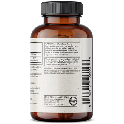 Futurebiotics Iron Bisglycinate 25mg Gentle on The Stomach, Supports Energy & Healthy Red Blood Cell Production - Non-Constipating Formula - Non GMO, 90 Vegetarian Capsules