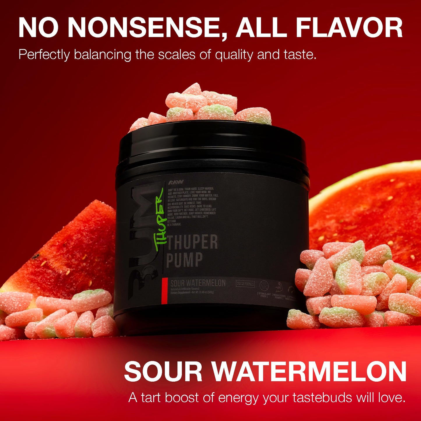 RAW Thuper Pump Stim Free Pre Workout Powder - High-Dosage Caffeine-Free Pre Workout for Max Muscle Pumps & Strength Building - Non-Stimulant Preworkout with Creatine - 20 Servings, Champion Mentality