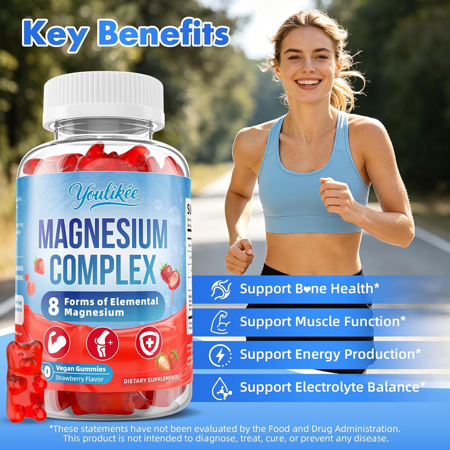 Magnesium Complex Gummies 400mg - 8 Forms for Muscle & Calm Support | Glycinate, Malate, Citrate, Taurate & 4 more for Women and Men, Sugar-free, Vegan, Strawberry Flavor, 60 Count