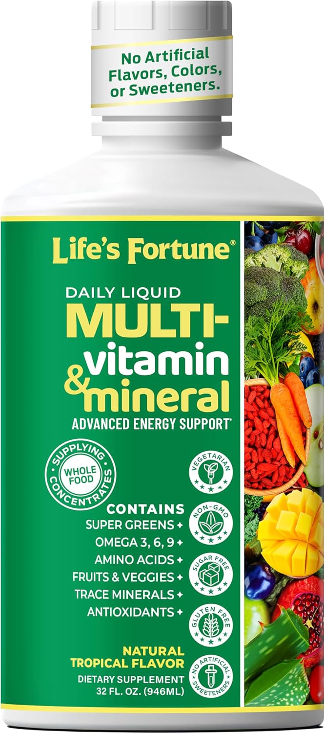 Life’s Fortune Liquid Multivitamin for Adults and Seniors – Fast Absorption Vitamins and Minerals with 90+ Nutrients for Energy and Immune Support – Easy to Digest, Sugar Free, Tropical Flavor, 32 oz