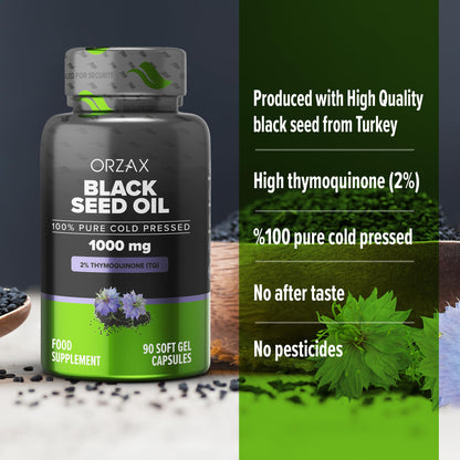ORZAX Black Seed Oil Organic Cold Pressed Capsules with 2% Thymoquinone