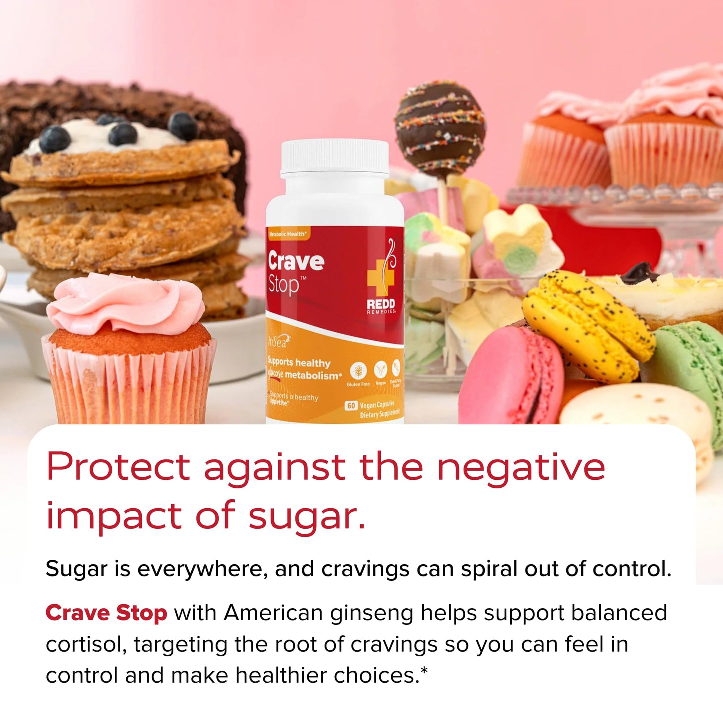 Redd Remedies Crave Stop, Helps Manage Sugar Cravings and Appetite, 60 Vegan Capsules