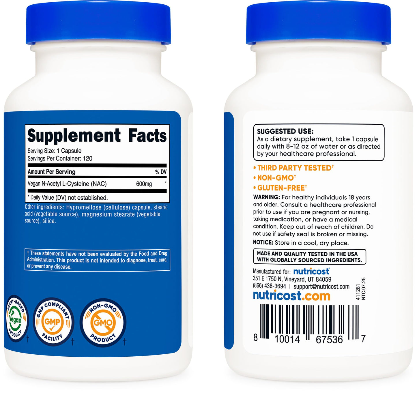 Nutricost N-Acetyl L-Cysteine (NAC) 600mg, 180 Capsules | GMO-Free And Gluten Free