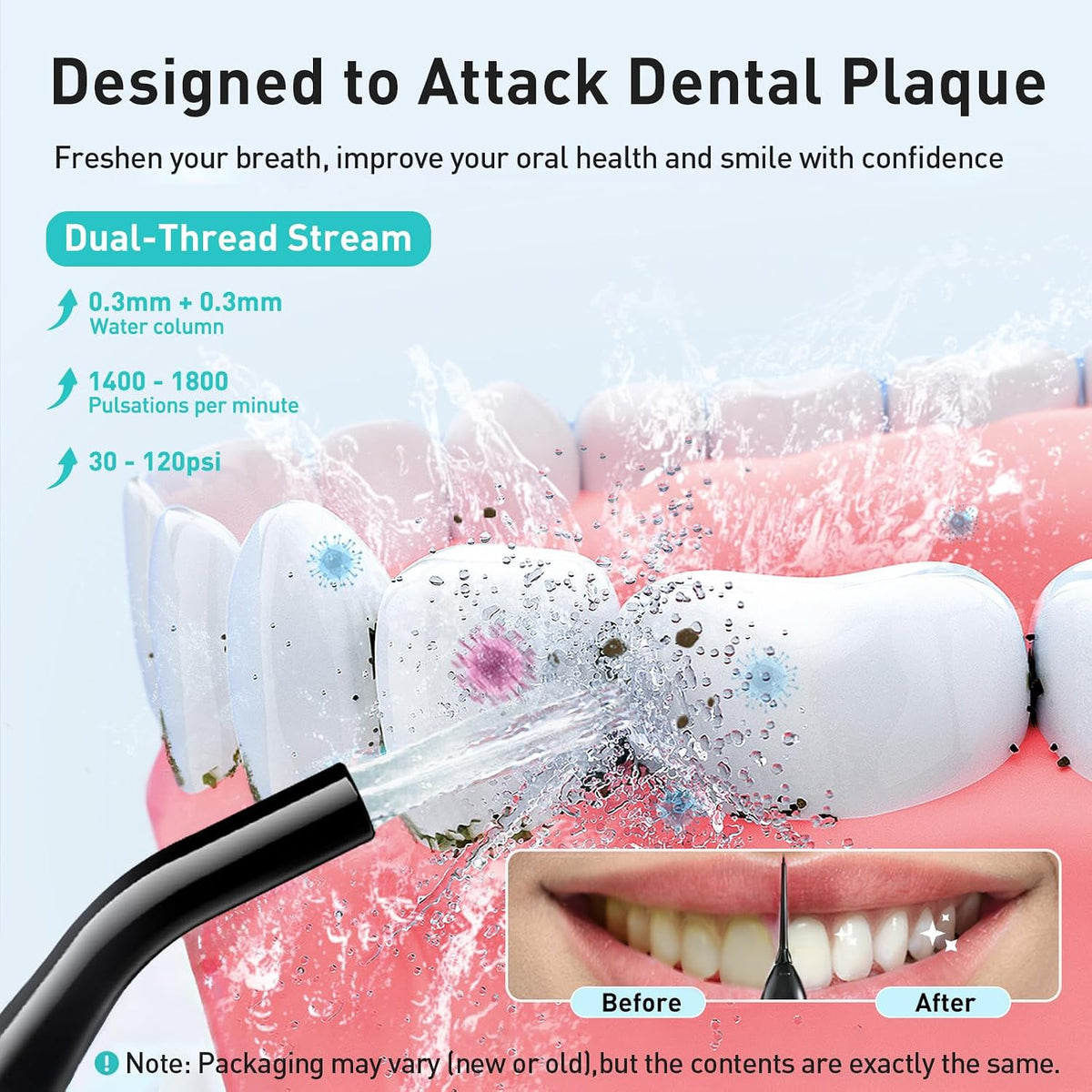 COSLUS Water Dental Flosser Teeth Pick: Cordless Oral Irrigator 300ML Rechargeable with Kids Portable Water Flosser