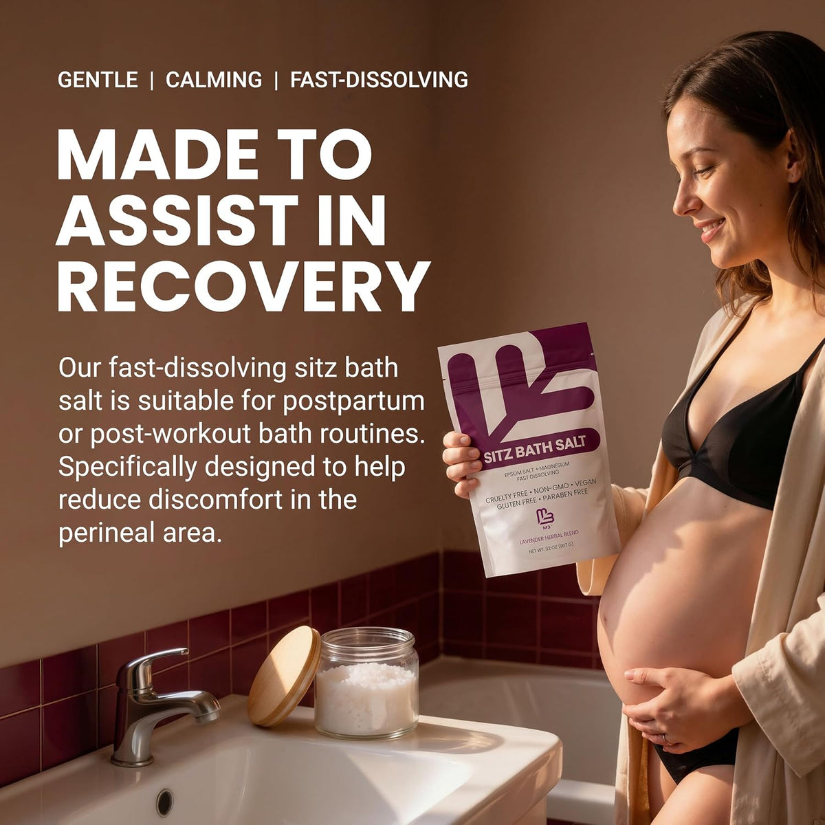M3 Sitz Bath Soak for Postpartum & Hemorrhoid Care with Magnesium, 32 oz