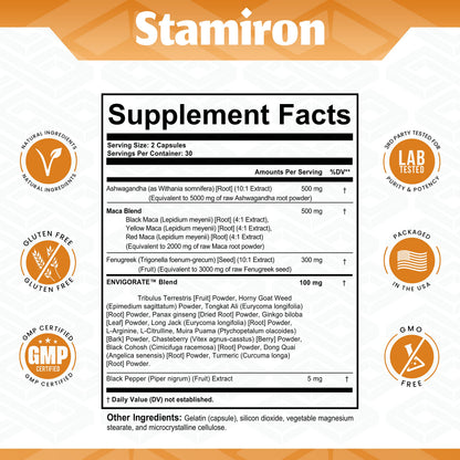 Stamiron Maca Root 2000mg Fenugreek 3000mg Ashwagandha 5000mg Supplement