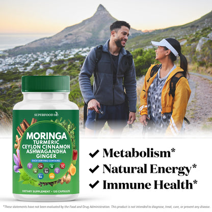 Moringa Supplement | Turmeric, Ginger, Boswellia, Saffron, Holy Basil, Nettle -Support Supplement for Women and Men with Ceylon Cinnamon, Quercetin, Tart Cherry- 240 Capsules