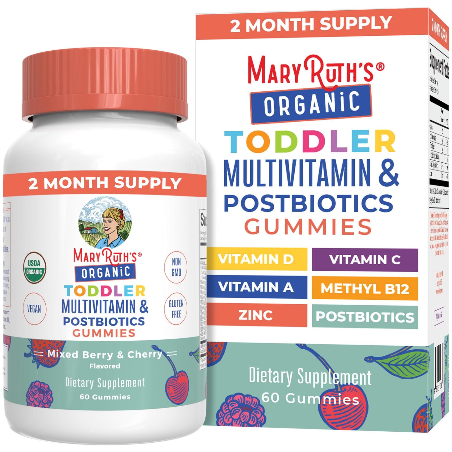 MARYRUTH'S Kids Vitamins USDA Organic | Multivitamin Gummies + Postbiotics for Ages 4+ | Multivitamin for Kids with Lactobacillus Rhamnosus | Children’s Vitamins | Vegan | Non-GMO | 60 Count