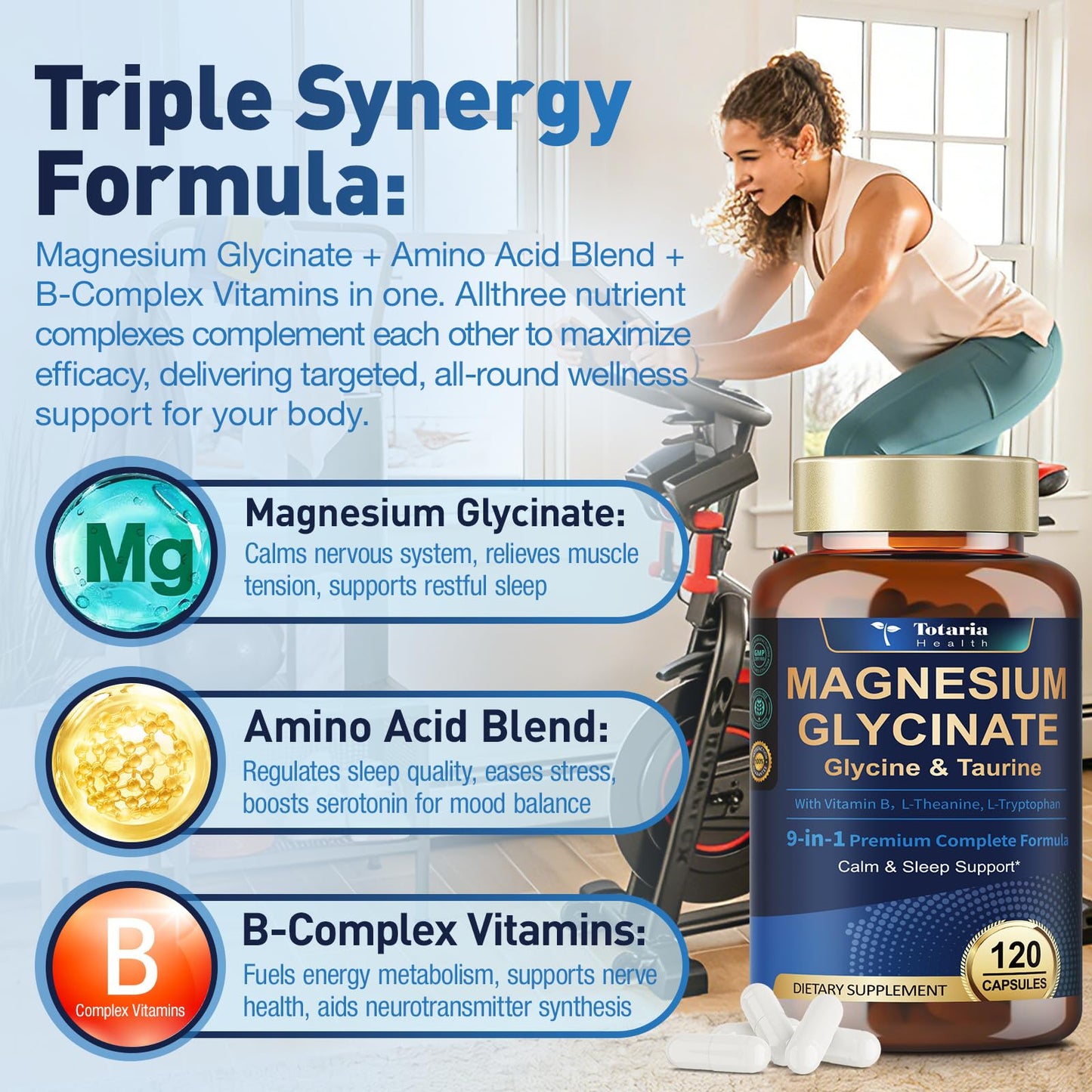 9-in-1 Magnesium Glycinate 1000mg - Support Stress Relief, Sleep, Nerves, Muscles, and Metabolism - Magnesium Vitamin B & Amino Acid Triple Complex | High Absorption Chelated Formula - 120 Capsules