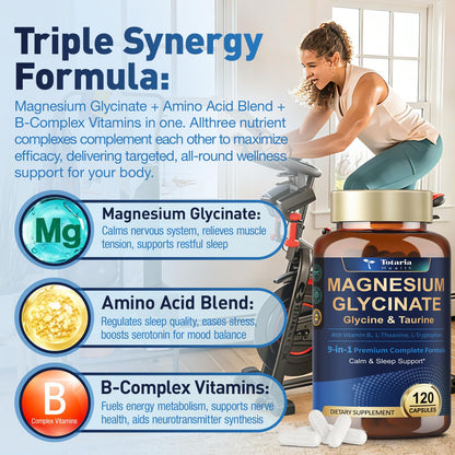 9-in-1 Magnesium Glycinate 1000mg - Support Stress Relief, Sleep, Nerves, Muscles, and Metabolism - Magnesium Vitamin B & Amino Acid Triple Complex | High Absorption Chelated Formula - 120 Capsules
