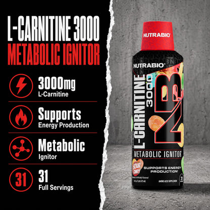 NutraBio – L-Carnitine Liquid Shots – 3000mg, (Green Apple) – 10mg of Vitamin B-5 – Zero Carbs & Sugars – Energy Production – Muscle Recovery