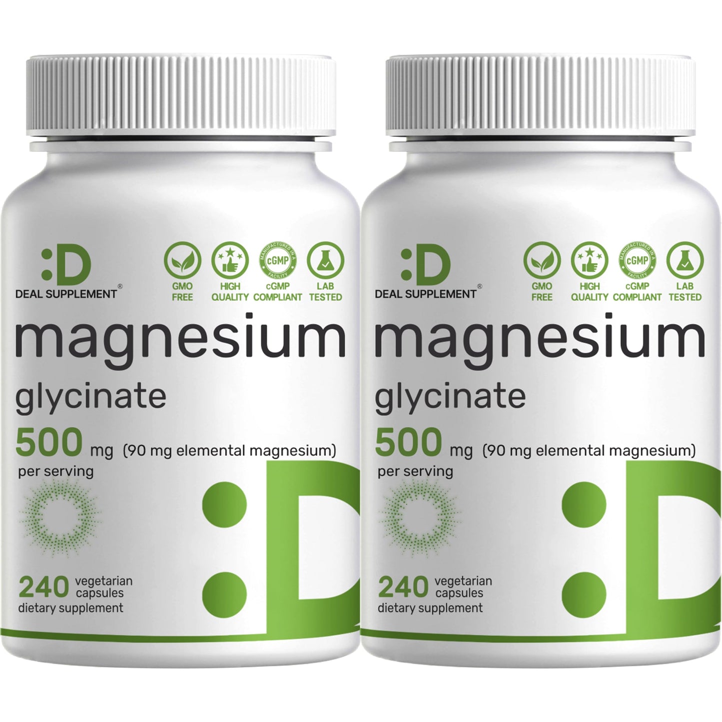 Deal Supplement Magnesium Glycinate 500mg, 240 Veggie Capsules | 100% Chelated for Easy Absorption | Essential Mineral Supplement | Non-GMO, Gluten-Free
