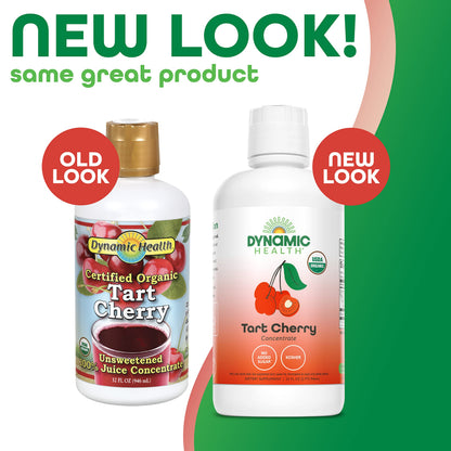 Dynamic Health Organic Tart Cherry Juice, Unsweetened 100% Juice Concentrate, Antioxidants Supplement, No Sweeteners or Additives, Vegan, Gluten Free, BPA Free (32oz)