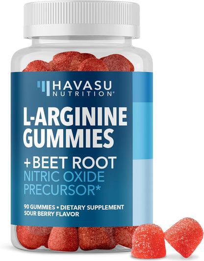 L-Arginine with L-Citrulline and Beet Root Gummies, Sour Berry, 30 Servings | Vegan, Non-GMO Nitric Oxide Supplement for Energy, Endurance, and Recovery Support, Energizing Sour Berry Flavor