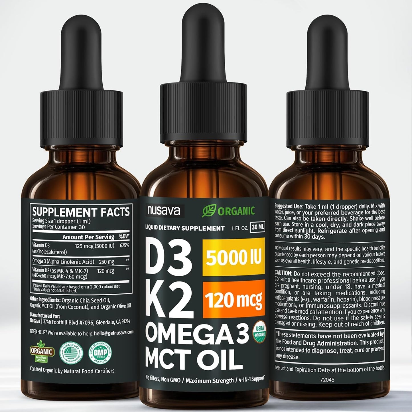 NUSAVA Vitamin B12 Liquid Drops and Unflavored D3 K2 Bundle — Daily Wellness Liquid Vitamins for Energy & Immune Support — Non-GMO, Gluten-Free, 2pk Each