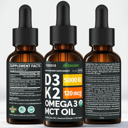 NUSAVA Vitamin B12 Liquid Drops and Unflavored D3 K2 Bundle — Daily Wellness Liquid Vitamins for Energy & Immune Support — Non-GMO, Gluten-Free, 2pk Each