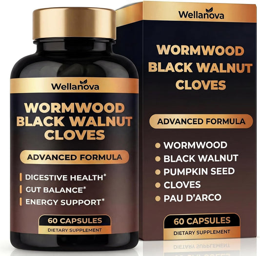 Wormwood Black Walnut Clove Cleanse for Humans - Advanced Detox Formula | Adults, Gut Health Supplement With Wormwood Herb, Black Walnut Hull Extract & Clove, 60 Capsules