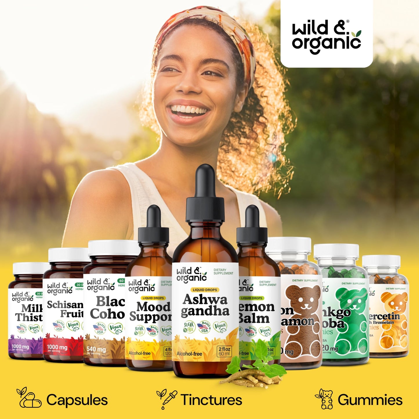 Wild & Organic Ashwagandha Drops - Mood Support & Positive Energy - 500 mg Ashwagandha for Women & Men - Add to Tea Liquid Extract for Relaxation - Non-GMO, Sugar & Alcohol-Free Tincture - 4 fl oz