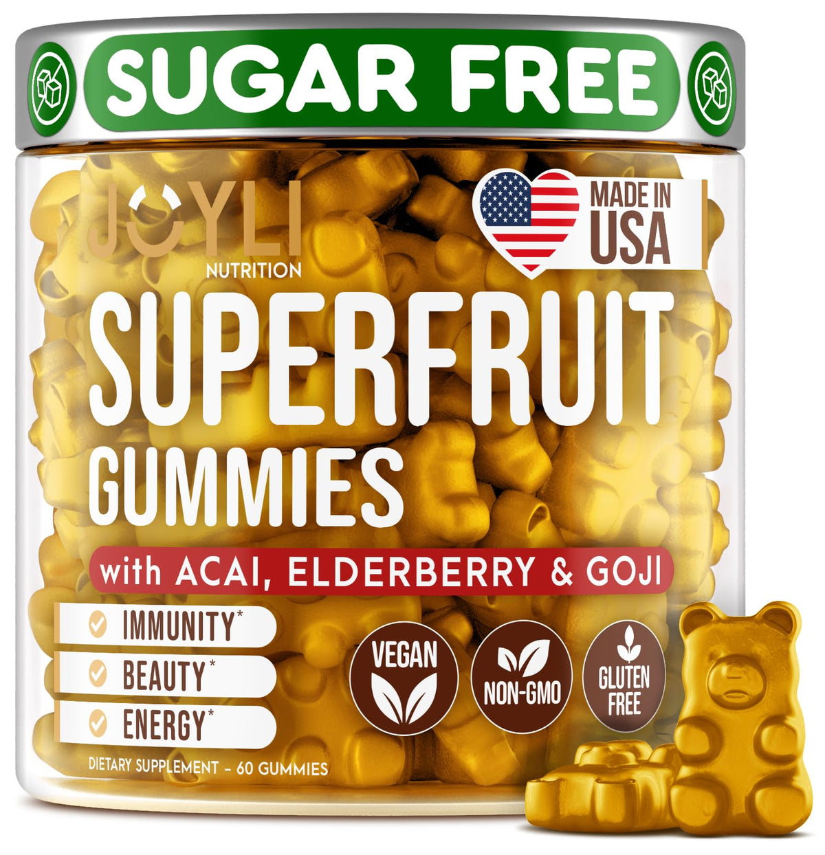Joyli Superfruit Gummies - Sugar-Free Fruit Multivitamin Gummies for Adults - Natural 