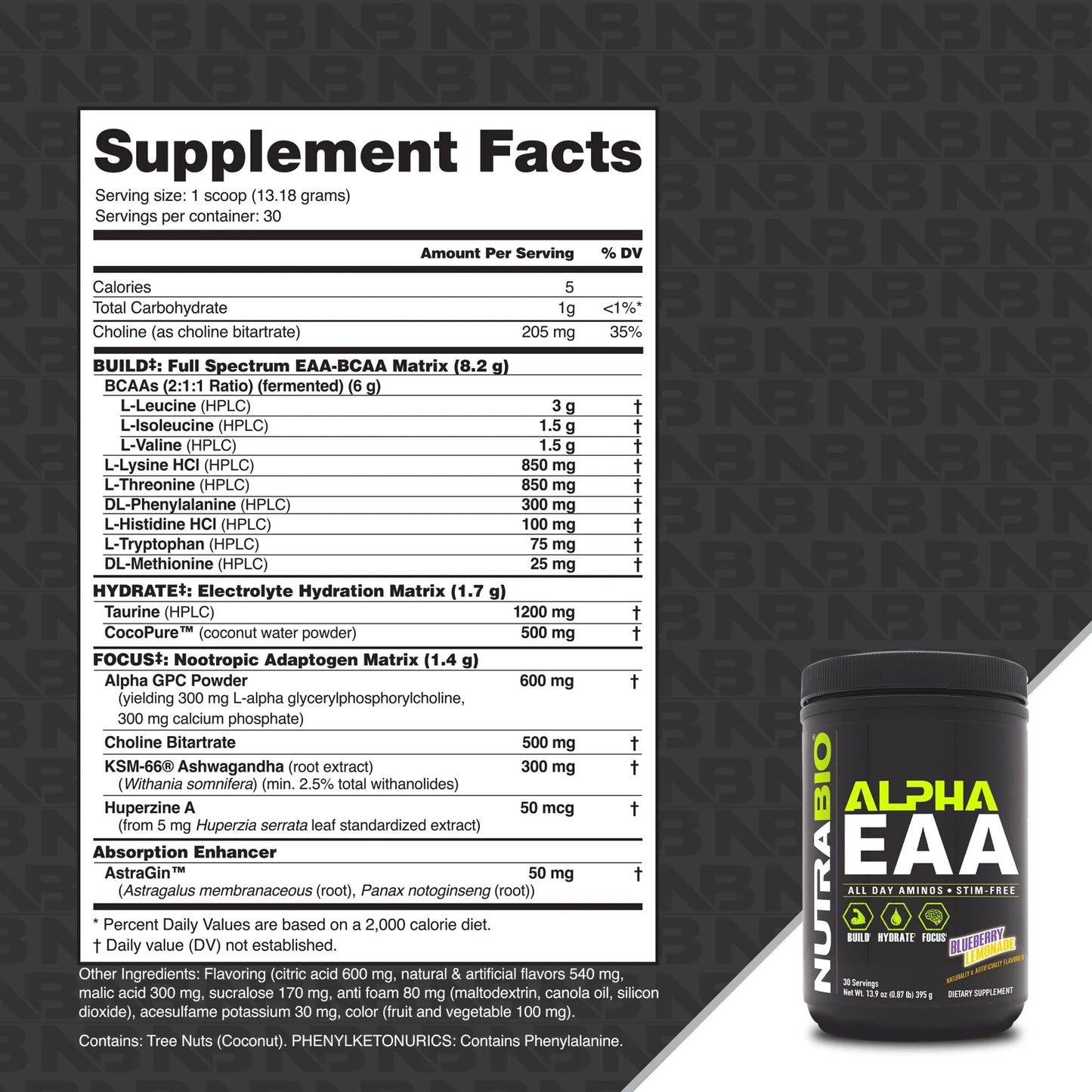 NutraBio Alpha EAA - All-Day Amino Acids for Muscle Growth and Hydration - Essential Amino Acids with Nootropics & Adaptogens- Full Spectrum EAA BCAA Powder - 30 Servings - Strawberry Lemon