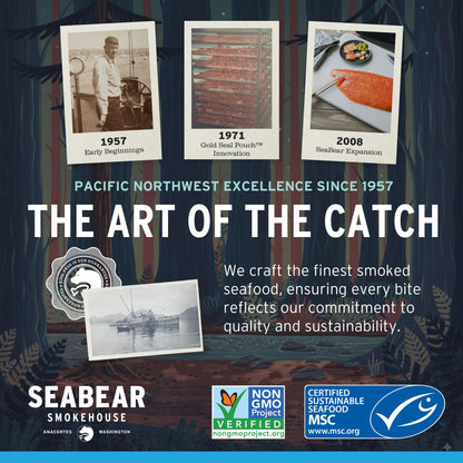 SeaBear Smoked Salmon Trio 18oz (3 x 6oz) Fillets Gift Box – Wild Alaska Sockeye, Wild Pink & Coho Fillets, Shelf Stable, Ready to Eat, 18 Ounce (3 x 6 Ounce) Filets