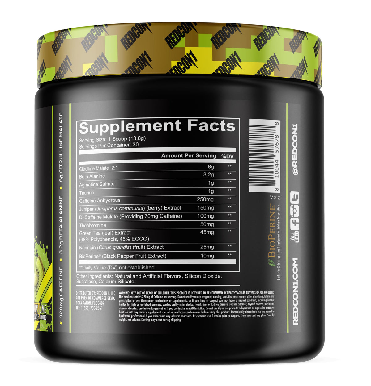 REDCON1 Total War Pre Workout Powder, Kiwi Lime - Beta Alanine + Citrulline Malate Keto