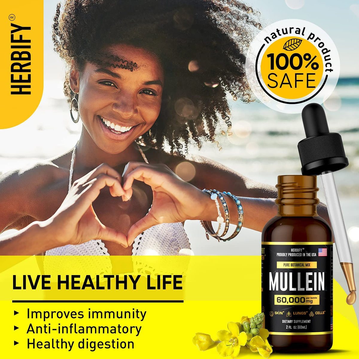 HERBIFY Mullein Drops - Lung Cleanse - Leaf Extract - Powerful Mullein for Immune Supp
