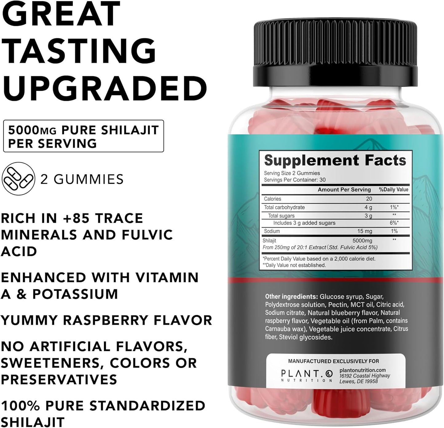 Shilajit Gummies for Men & Women | 5000mg Extra Stength Pure Himalayan Extract 100% Natural Raspberry Flavor | 85+ Trace Minerals & Fulvic Acid to Enhance Energy and Immune Support, 60 Ct