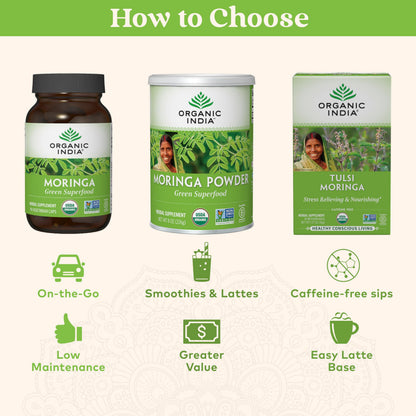 ORGANIC INDIA Moringa Herbal Supplement Powder - Green Superfood, Nutrient Dense