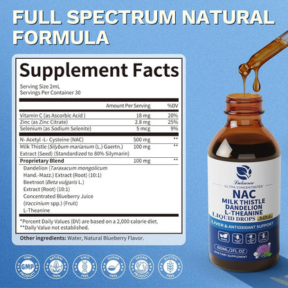 Lukaree Liposomal Liquid NAC 600mg Supplement for Liver Detox & Antioxidant | N-Acetyl-L-Cysteine Liquid Drops w/Milk Thistle & Selenium for Detox Support & Immune Support* - Ultra-Concentrated -2oz